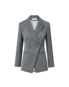 Veronica Beard Gray double-breasted blazer with striped lining.