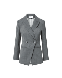 Veronica Beard Gray double-breasted blazer with striped lining.