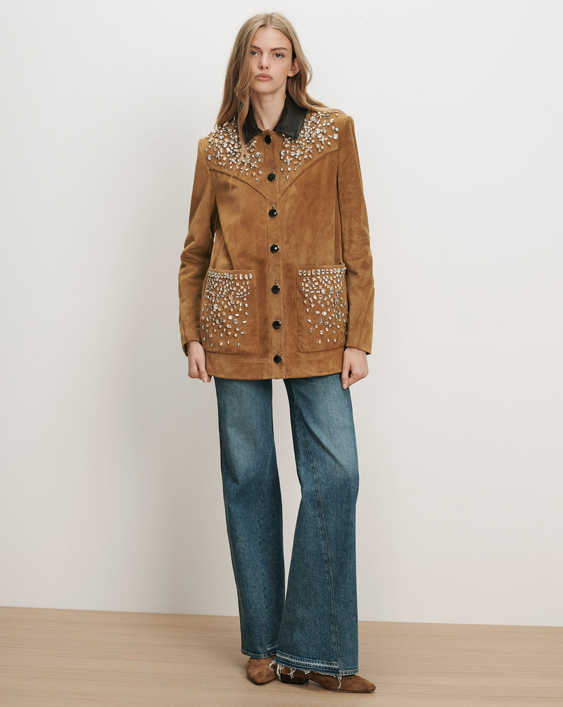 Veronica Beard Brown suede jacket with crystal embellishments.