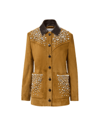 Veronica Beard Brown suede jacket with crystal embellishments and leather collar.