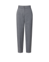 Veronica Beard Gray wool trousers, high-waisted, straight-leg, with single button closure.