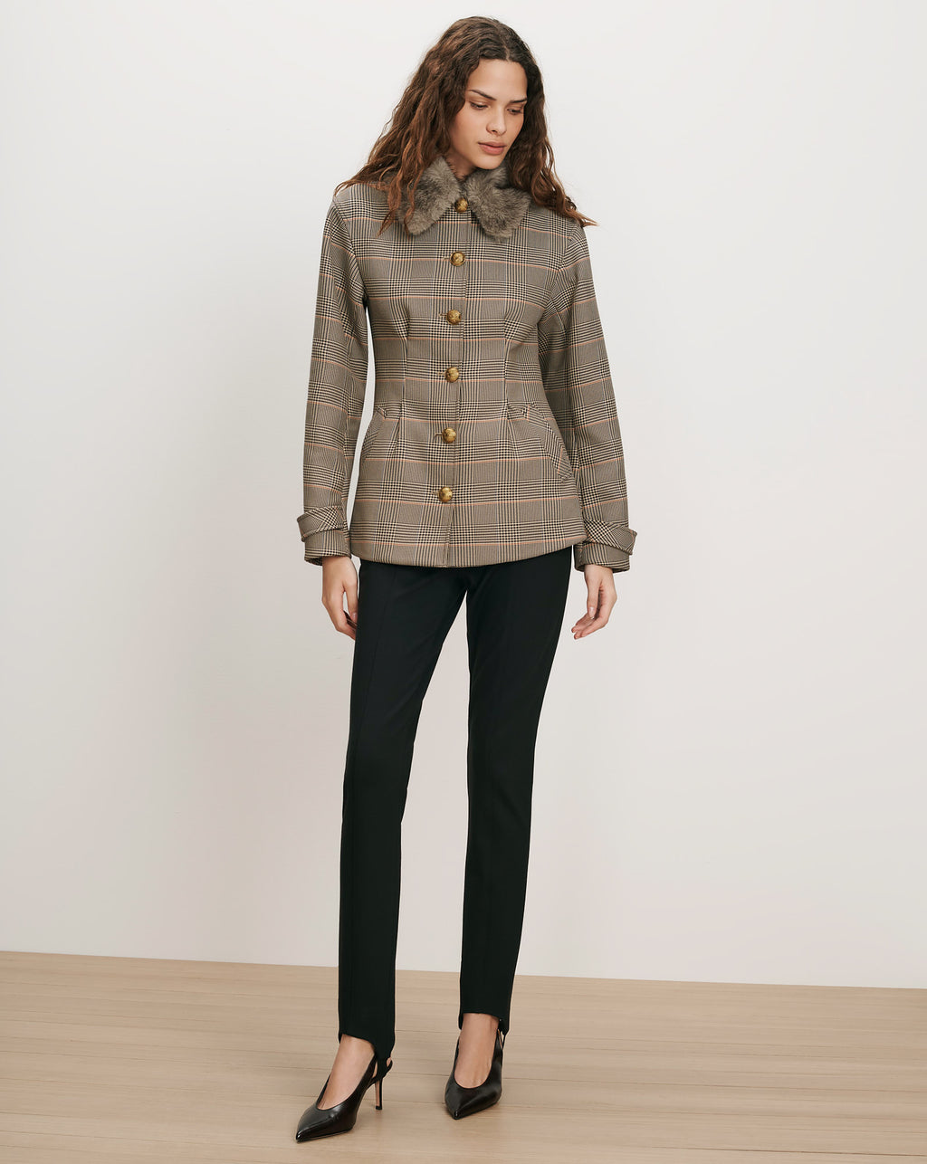Veronica Beard Plaid jacket with fur collar