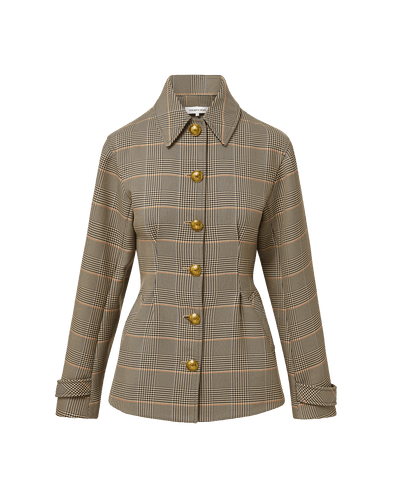 Veronica Beard Brown plaid jacket with gold buttons