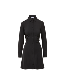 Veronica Beard Black long-sleeve mini shirt dress with ruched sides.