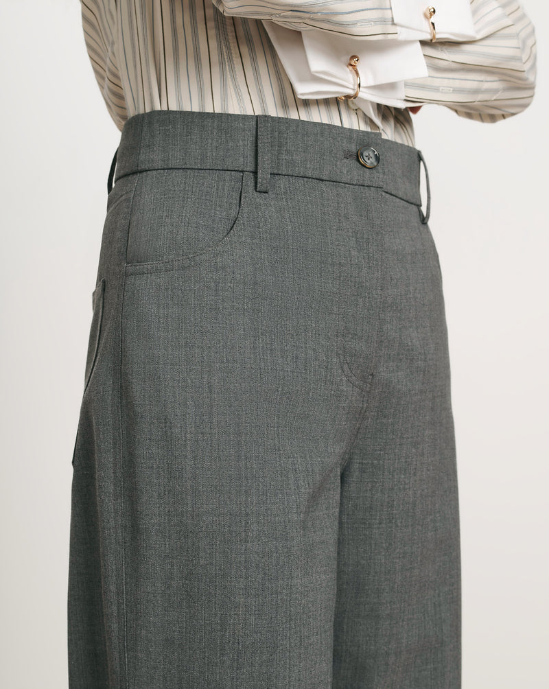 Veronica Beard Gray wide-leg trousers with a single button closure.