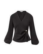 Veronica Beard Black wrap blouse with pearl button detail