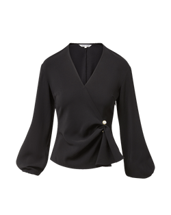 Veronica Beard Black wrap blouse with pearl button detail