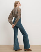 Veronica Beard Brown floral blouse and flared jeans
