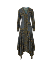Veronica Beard Blue patterned midi dress with long sleeves
