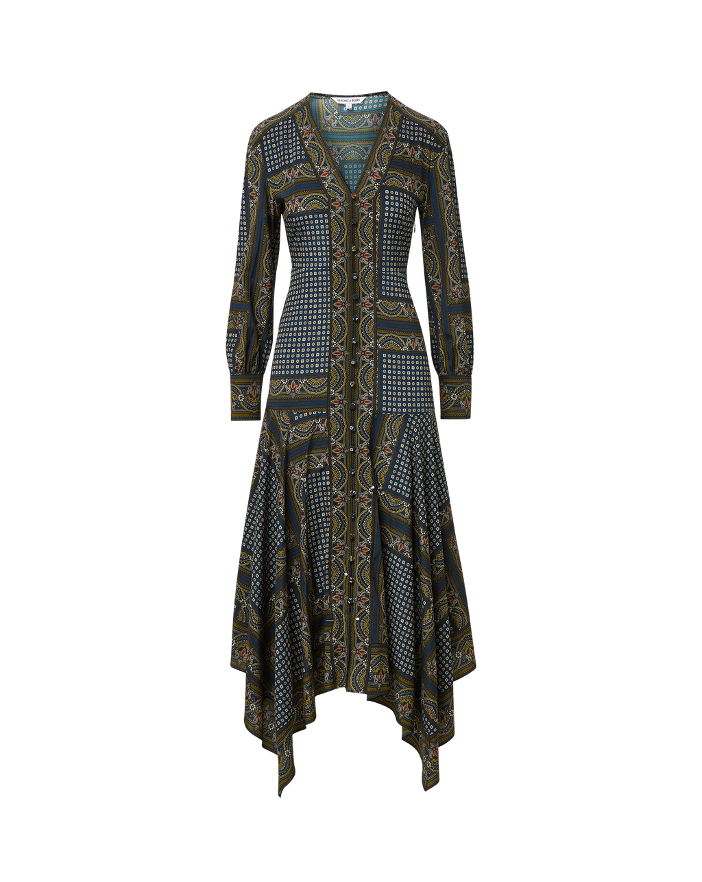 Veronica Beard Blue patterned midi dress with long sleeves