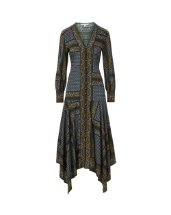 Veronica Beard Blue patterned midi dress with long sleeves