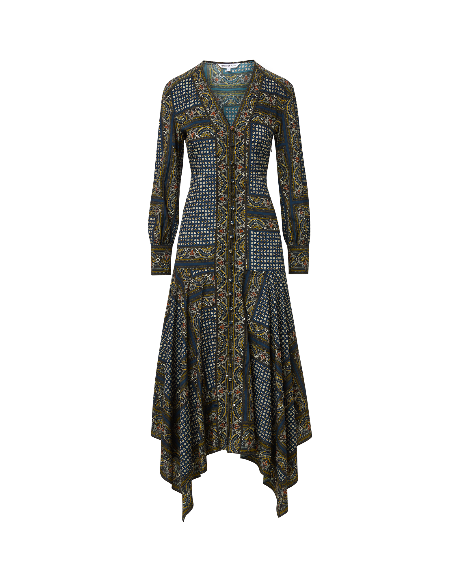 Veronica Beard Blue patterned midi dress with long sleeves