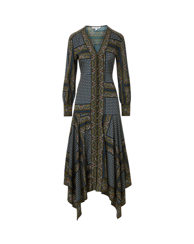 Veronica Beard Blue patterned midi dress with long sleeves