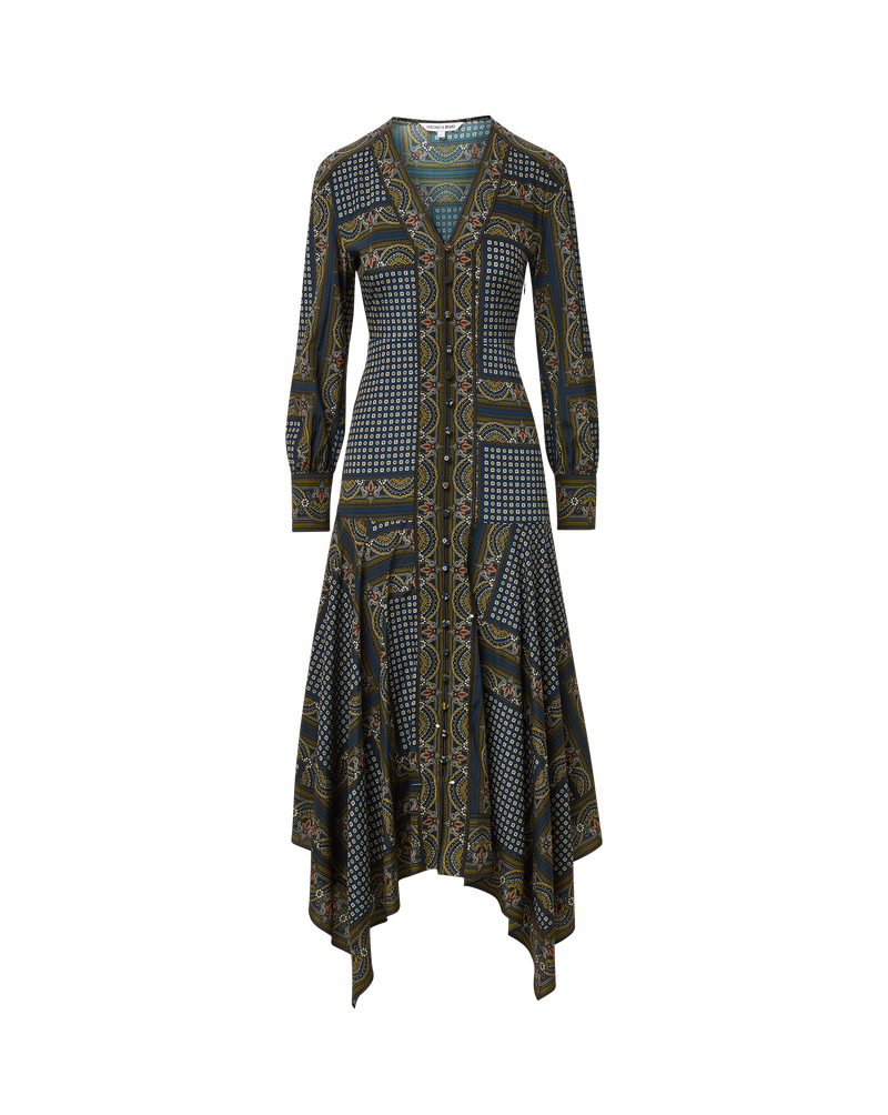 Veronica Beard Blue patterned midi dress with long sleeves