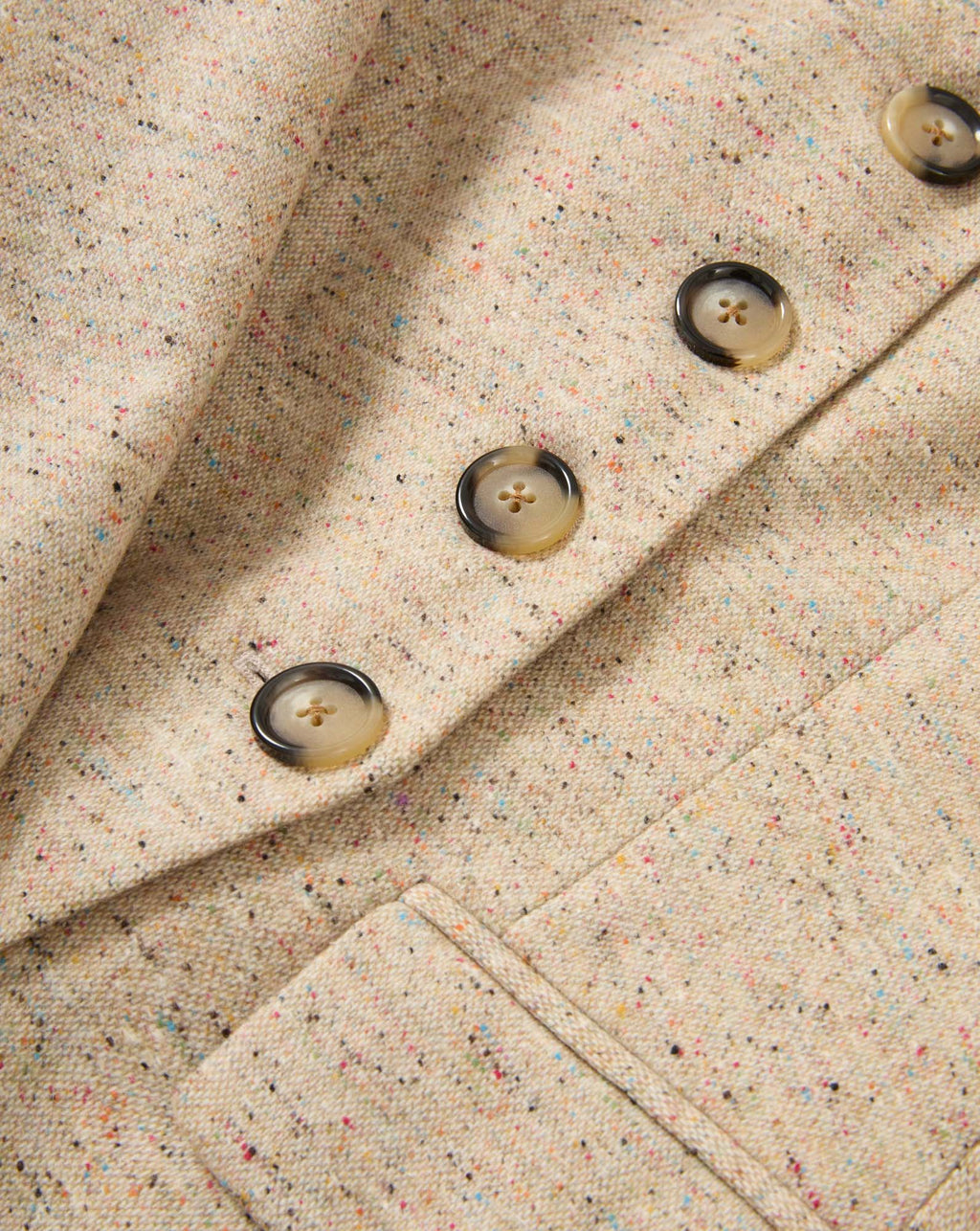 Veronica Beard Beige tweed blazer with colorful flecks and brown buttons.