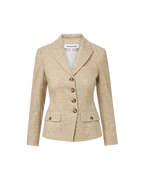 Veronica Beard Beige tweed blazer, fitted silhouette, notched lapels, four buttons.