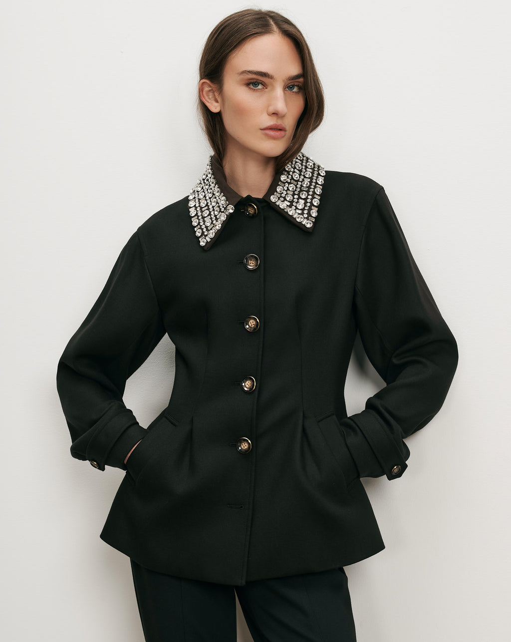 Veronica Beard Black jacket with embellished collar.