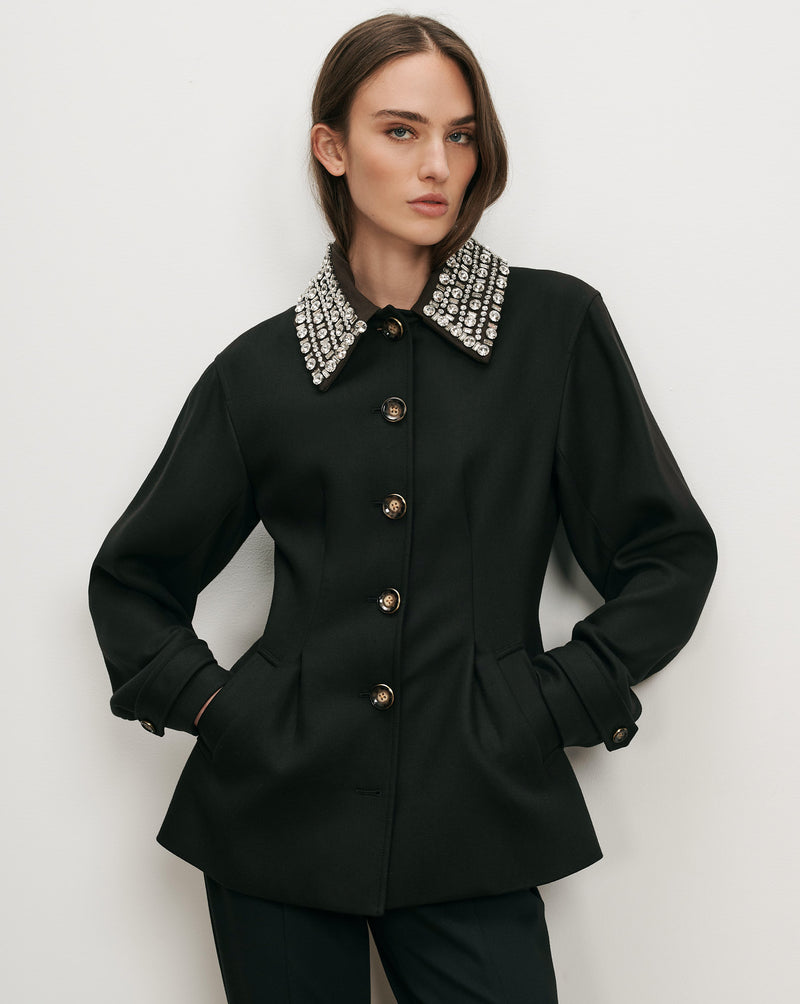 Veronica Beard Black jacket with embellished collar.