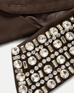 Veronica Beard Brown embellished collar with clear crystals.