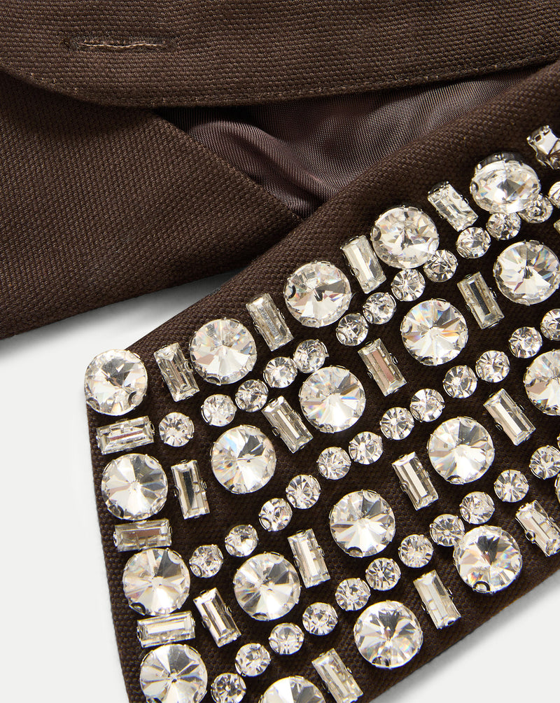 Veronica Beard Brown embellished collar with clear crystals.