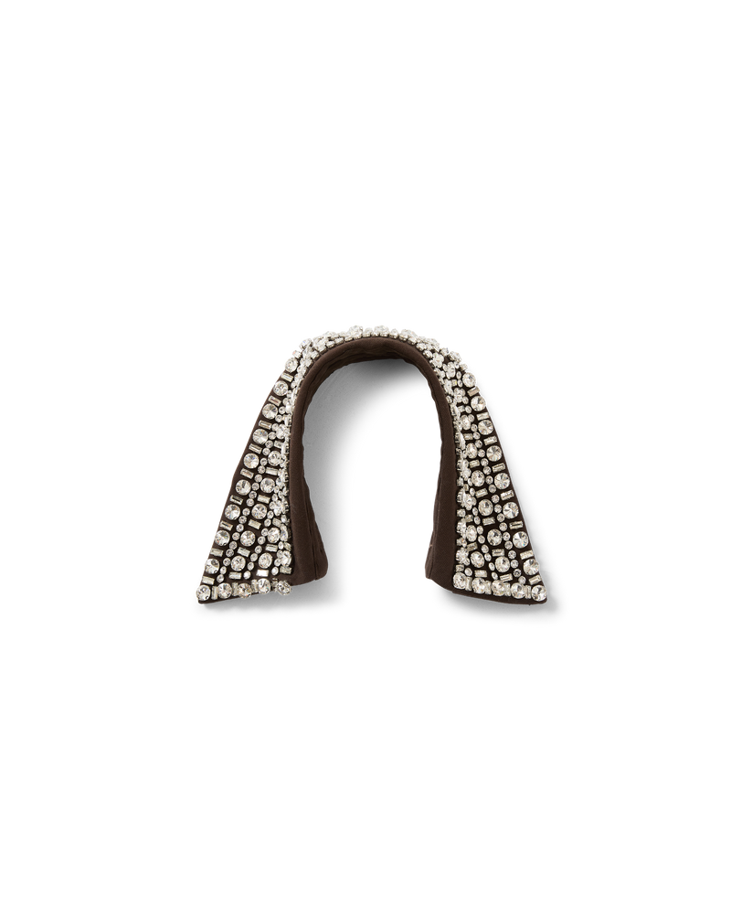 Veronica Beard Brown fabric collar with clear crystal embellishments.