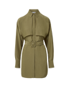 Veronica Beard Olive green belted tunic dress with wide collar.