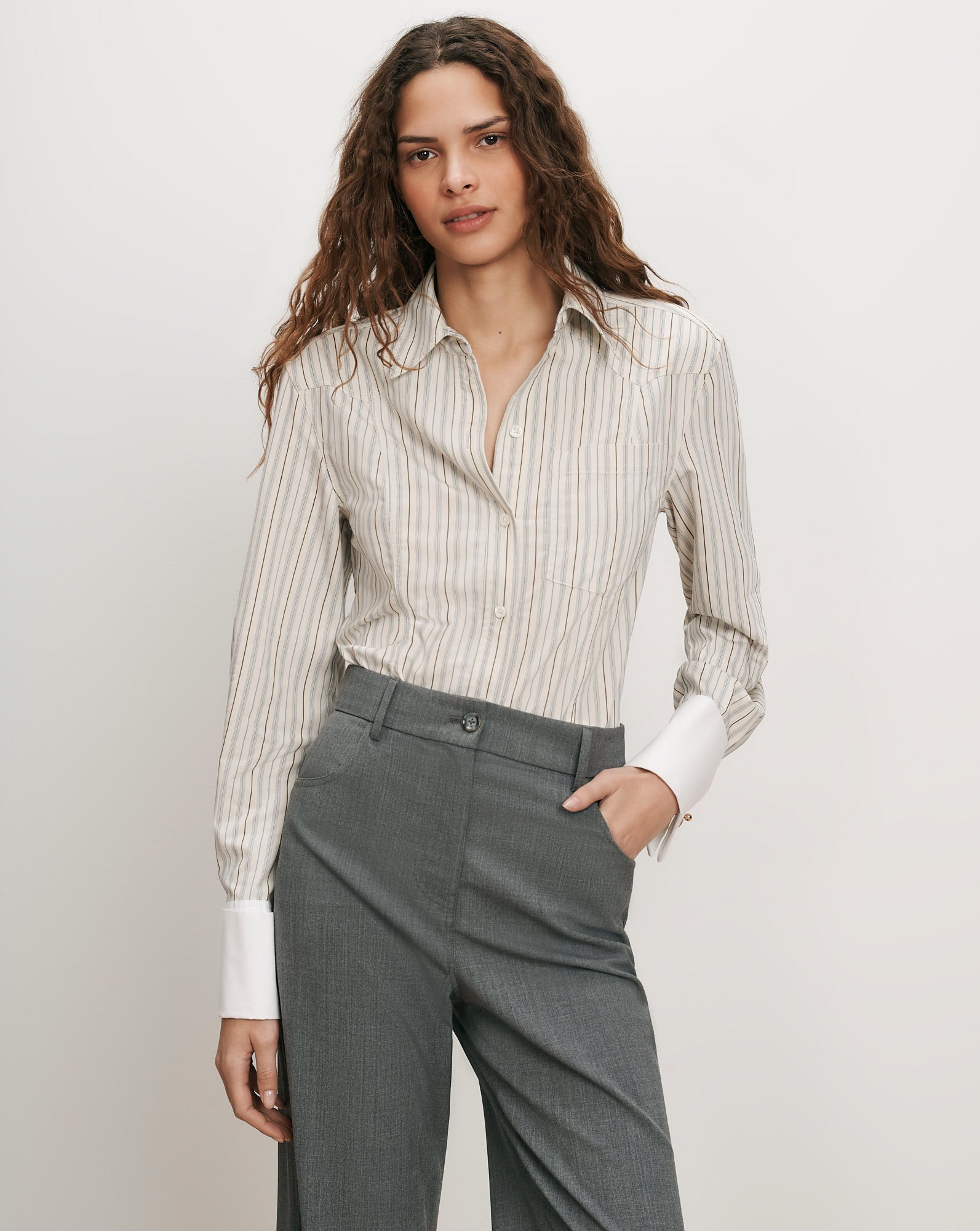 Veronica Beard Striped button-up shirt with wide cuffs