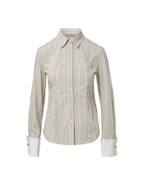 Veronica Beard Striped cotton shirt with white cuffs and collar.