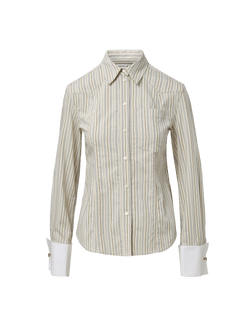 Veronica Beard Striped cotton shirt with white cuffs and collar.