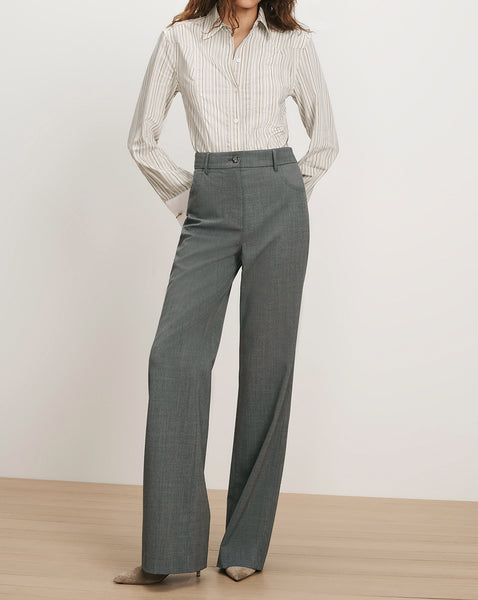 Veronica Beard Gray wide-leg trousers and striped button-down shirt