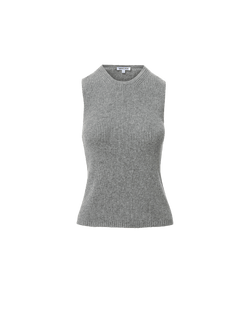 Veronica Beard Gray ribbed knit sleeveless top with crew neck.