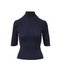 Veronica Beard Navy ribbed knit mock neck top