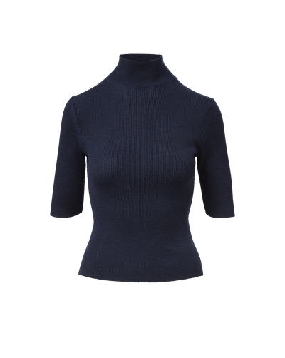 Veronica Beard Navy ribbed knit mock neck top