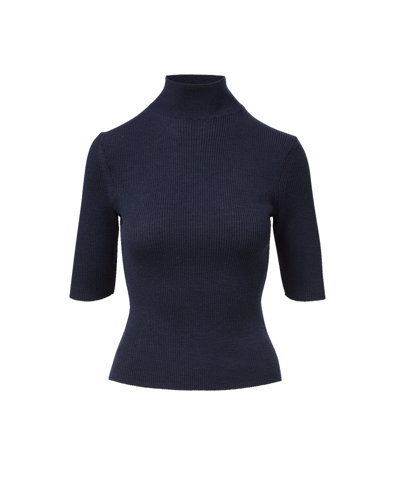 Veronica Beard Navy ribbed knit mock neck top