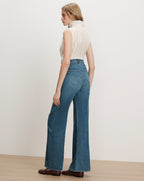 Veronica Beard Blue wide-leg jeans with a high waist.