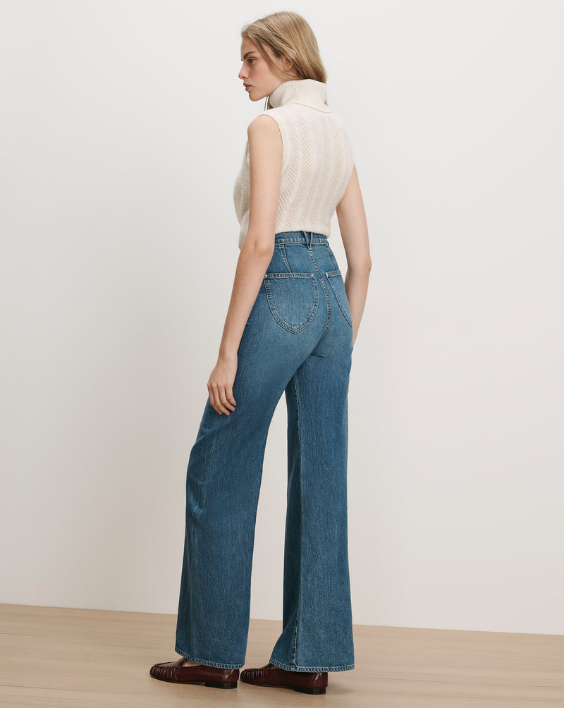 Veronica Beard Blue wide-leg jeans with a high waist.