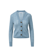 Veronica Beard Blue cardigan, V-neck, button-front, cable knit.