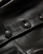 Veronica Beard Black leather jacket with three buttons.