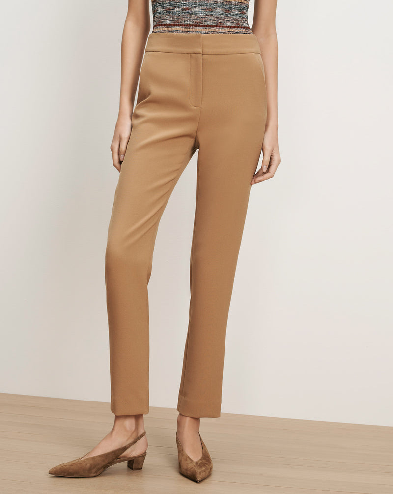 Veronica Beard Tan slim-fit trousers with a flat front.