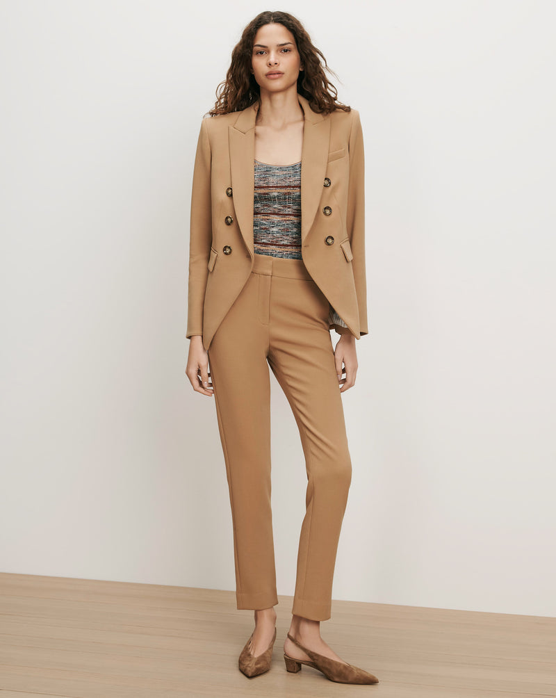 Veronica Beard Tan double-breasted blazer and matching trousers.