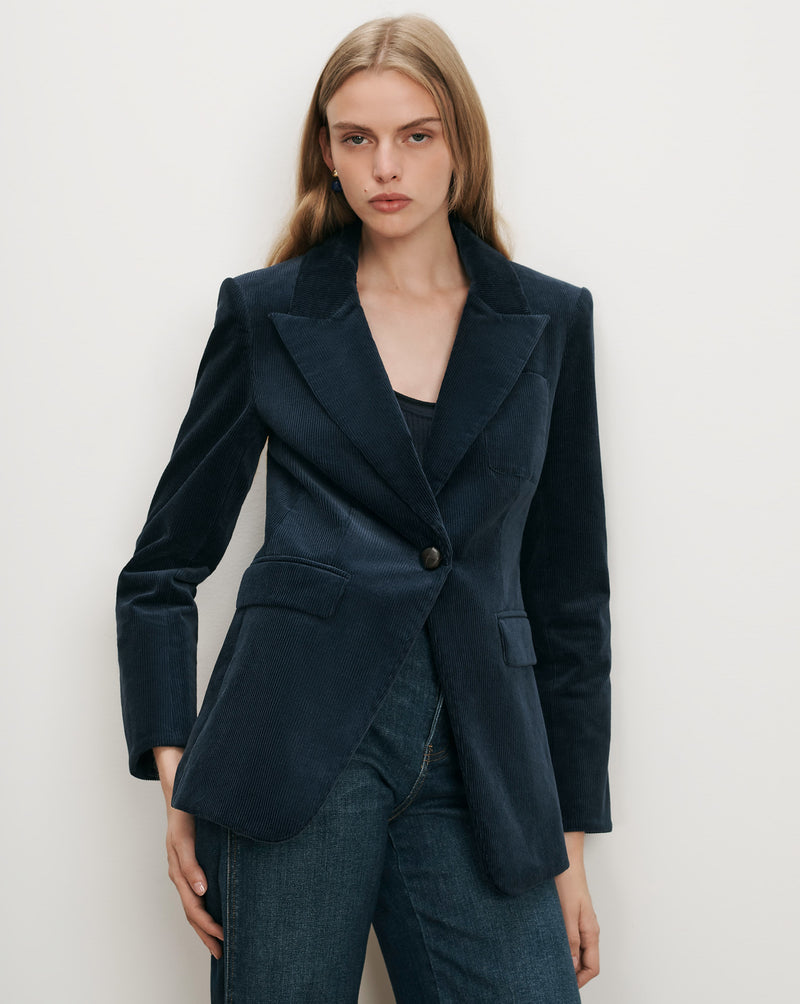 Veronica Beard Navy corduroy blazer, single-breasted, notched lapels.