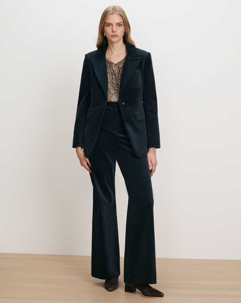 Veronica Beard Navy corduroy blazer and flared trousers