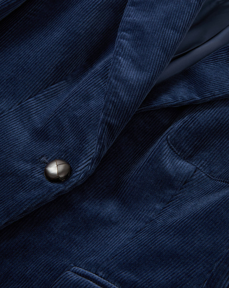 Veronica Beard Navy corduroy blazer with a single button.