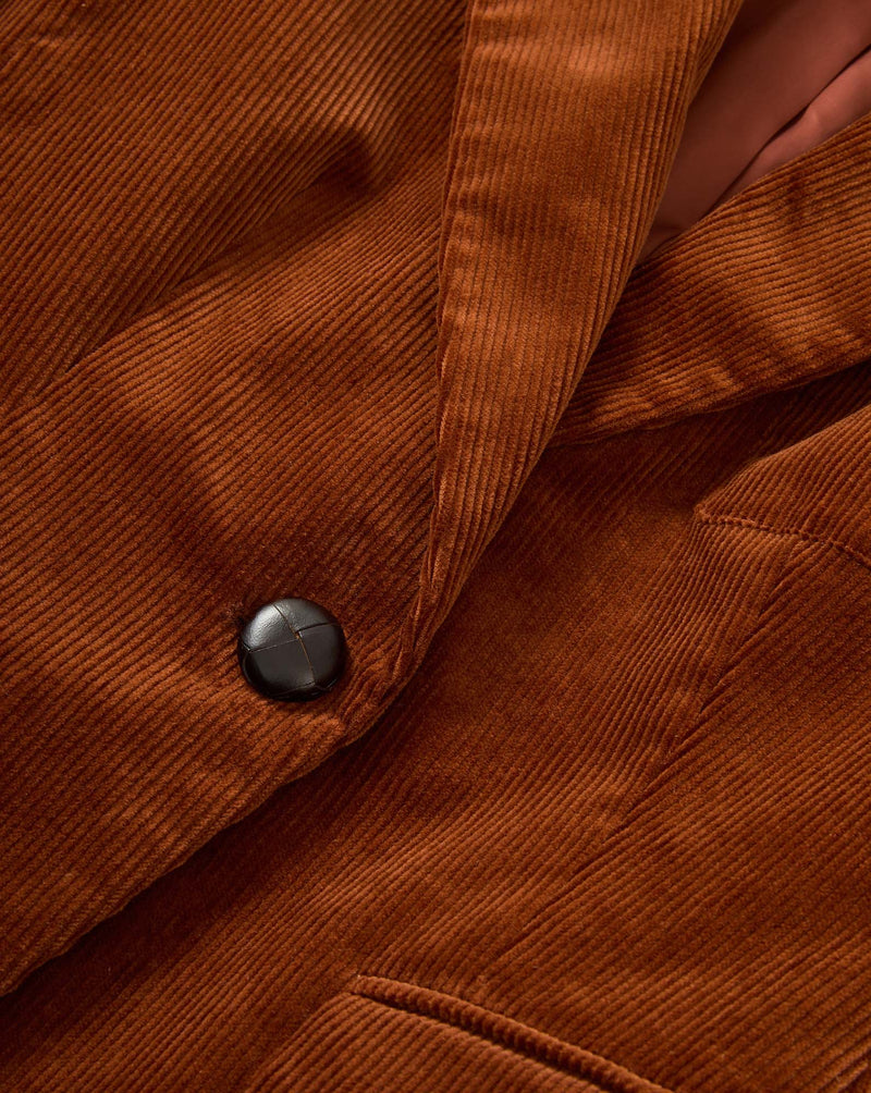 Veronica Beard Brown corduroy blazer with black button.