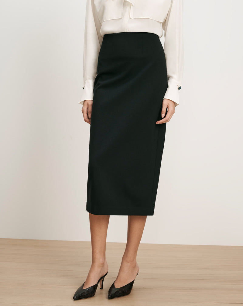 Veronica Beard Black pencil skirt, high-waisted, knee-length.
