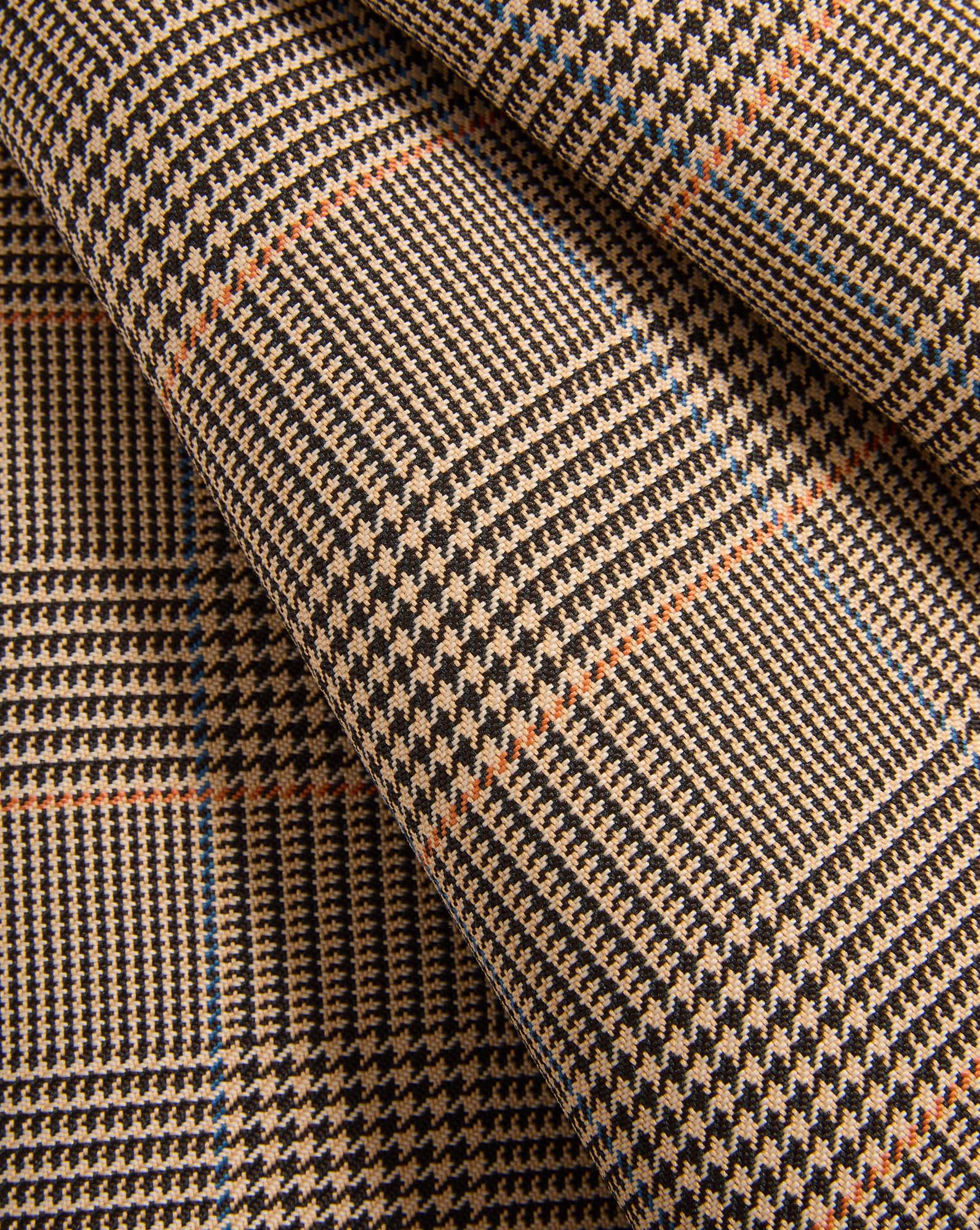Veronica Beard Brown glen plaid fabric with orange and blue accents