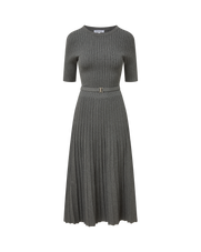 Veronica Beard Gray ribbed knit midi dress with belt.