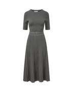 Veronica Beard Gray ribbed knit midi dress with belt.