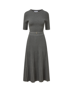 Veronica Beard Gray ribbed knit midi dress with belt.