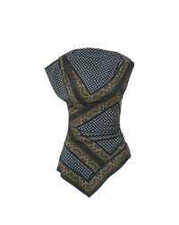 Veronica Beard Blue patterned silk asymmetric top.